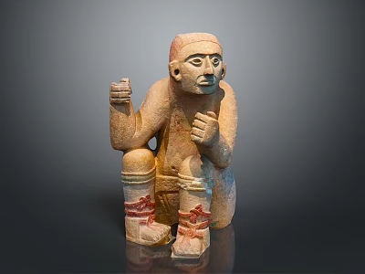 Ancient Human Figure Sculpture Carving With Squatting Posture And Decorative Leg Patterns 3d model