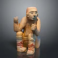 Ancient Human Figure Sculpture Carving With Squatting Posture And Decorative Leg Patterns