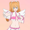Anime Style Woman With Blonde Twin Tails Angel Wings Pink Outfit White Socks And Pink Shoes