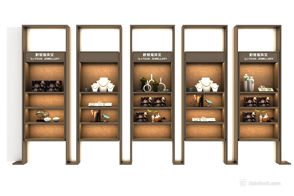 Stylish Modern Display Shelves For Retail With Tea Sets And Decorative Wares 3d model 