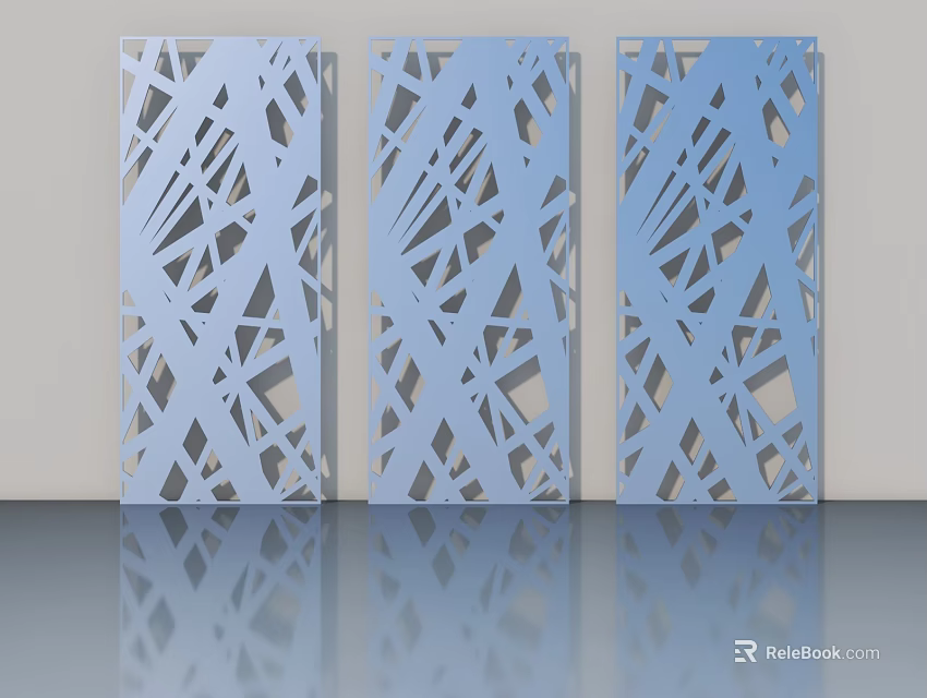 Three Blue Swing Doors With Intricate Cutout Patterns For Modern Interior Design 3d model