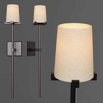 Modern Black Metal Wall Sconces With Beige Fabric Shade For Indoor Lighting 3d model