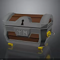 Wooden Treasure Chest With Metal Frame Keyhole Yellow Latch And Yellow Feet