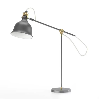Gray Floor Lamp With Adjustable Arm Brass Accents And Metal Pole Design 3d model