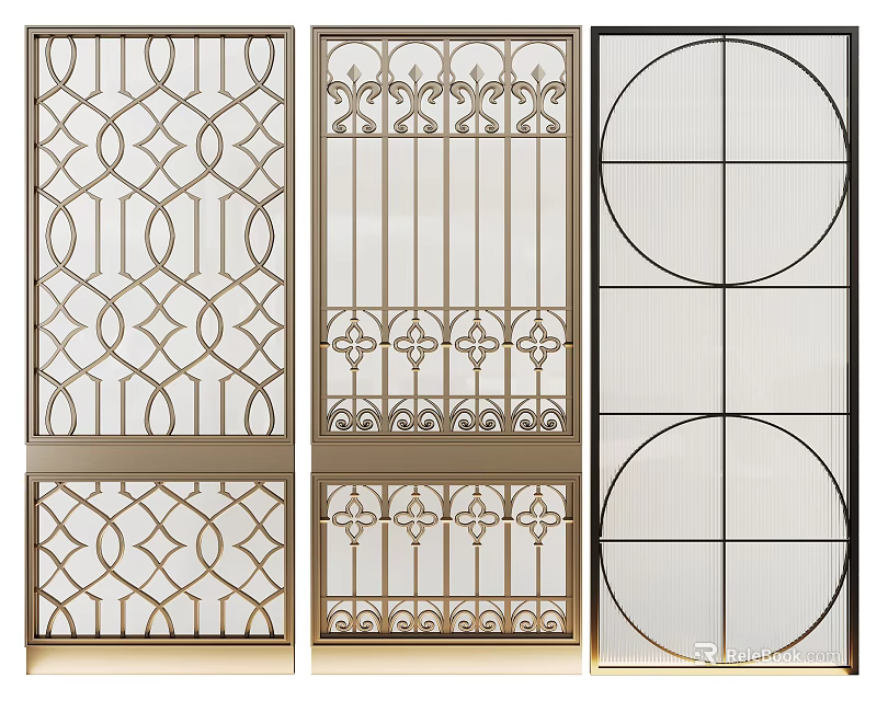 Decorative Room Partitions With Ornate Patterns Geometric Designs And Metal Frames 3d model 