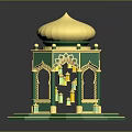 Ornate Green And Golden Pavilion Structure With Dome Top Decorative Arches And Intricate Base