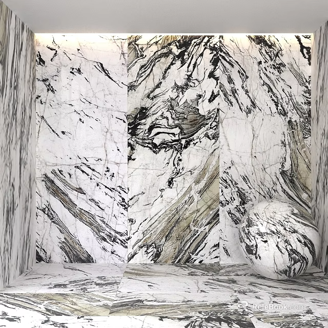 Spherical Marble Component In Modern Interior With Textured Wall And Floor 3d model 