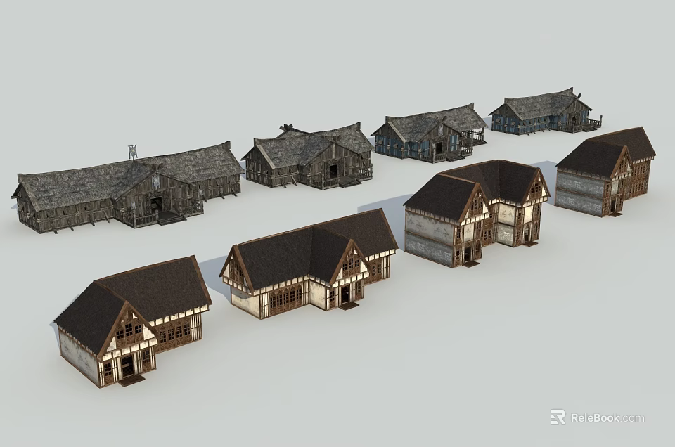 Various Wooden House Designs With Classic Roofs And Exterior Details 3d model 