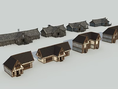 Various Wooden House Designs With Classic Roofs And Exterior Details 3d model