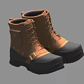 Brown And Black Leather Work Boots With Lace Up Design And Rubber Soles