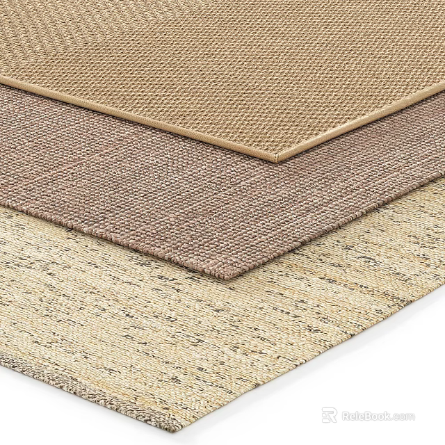 Woven Square Rugs in Beige Brown and Taupe Stacked Textured Design 3d model 