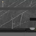 Modern Kitchen Sink with Marble Backsplash and Stainless Steel Faucet in Gray Cabinets