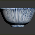 Ceramic Sculpture Carved Bowl With Blue And White Striped Pattern Design