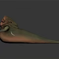 Fantasy Creature Sculpture In Orange And Green With Rounded Body Detailed Carving And Expressive Features
