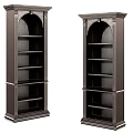 Pair of Dark Wooden Bookcase with Classic Design Ornate Top and Tiered Shelves