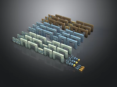 Scene Building Components With Colored Modules And Small Connecting Parts 3d model