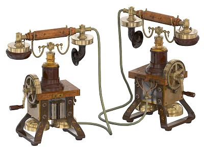 Vintage Telephones With Wooden Bases And Brass Mechanical Components For Home Use 3d model