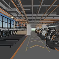 Spacious Modern Gym Interior With Treadmills Ellipticals Large Windows And Linear Lights