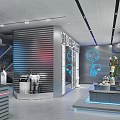 Modern Showroom Interior Design With Glass Display Cases LED Lighting And Wall Panels