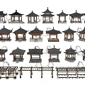 Traditional Chinese Wooden Pavilions And Pergolas With Green Plants Various Styles