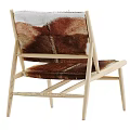 Natural Wooden Frame Accent Chair Featuring White And Brown Fur Seat Design