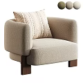 Cozy Modern Single Sofa in Beige Fabric with Woven Textured Pillow and Wooden Legs
