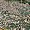 Aerial Urban Planning Layout of City with Winding River and Green Surroundings