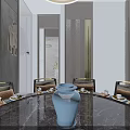 Elegant Private Dining Room Interior With Circular Ring Chandeliers Dining Table Chairs And Bird Decorations 3d model