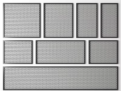 Decorative Rectangular Metal Mesh Building Components With Various Sizes And Black Frames 3d model