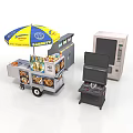 Colorful Mobile Food Cart With Umbrella Snack Display Vending Machine And Arcade Game