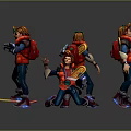 Colorful Outfitted Characters With Backpacks And Gadgets In Action Poses