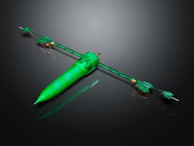 Green Jade Decorative Weapon With Golden Accents And Arrow Shaped Ends 3d model