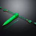 Green Jade Decorative Weapon With Golden Accents And Arrow Shaped Ends