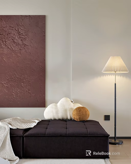 Minimalist Floor Lamp In Cozy Bedroom Setup 3d model