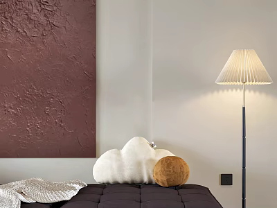 Minimalist Floor Lamp In Cozy Bedroom Setup 3d model