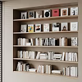 Modern Bookshelf Interior With Various Books Magazines Decorative Frames And Vinyl Records