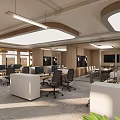 Modern Office Interior With Open Layout White Desks Black Chairs Computers And Green Plants