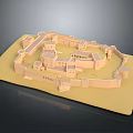 Detailed Architectural Castle Model With Walls Towers And Structures On Yellow Display Base