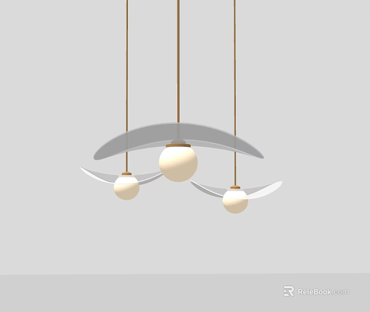 Modern Chandelier Design With Curved Structure And Three Spherical Bulbs 3d model