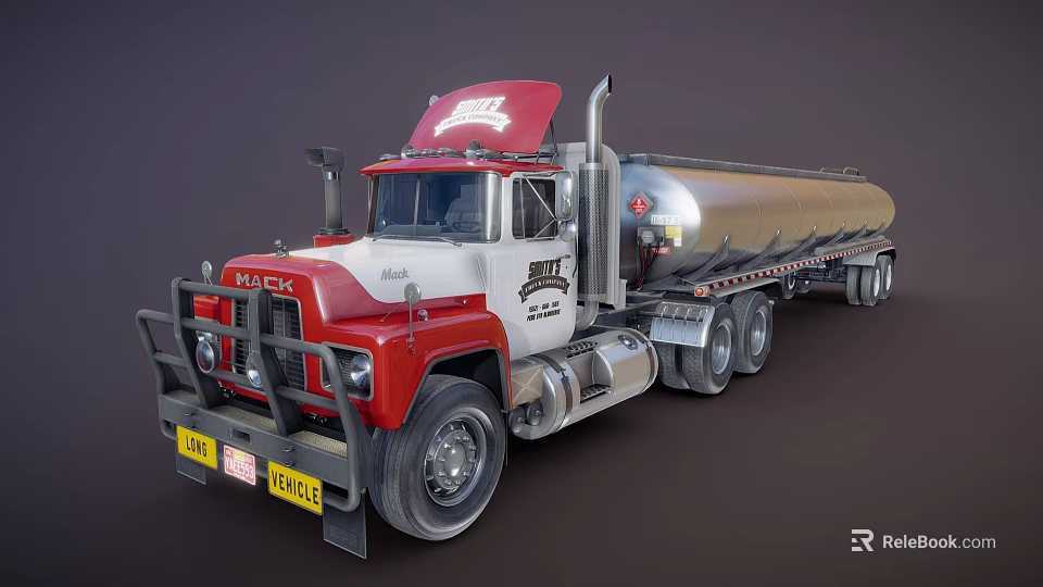 Red And White MACK Tanker Truck For Commercial Fuel Transportation 3d model 
