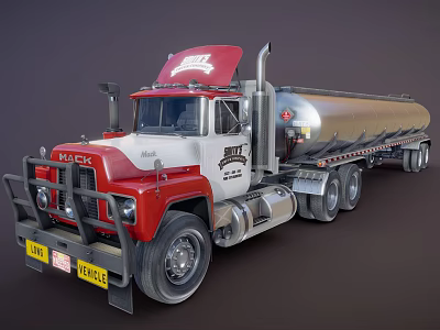 Red And White MACK Tanker Truck For Commercial Fuel Transportation 3d model Red And White MACK Tanker Truck For Commercial Fuel Transportation 3d model