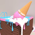 Art Installation Featuring Giant Ice Cream Cone With Melting Pink Cream And Waffle Pool Structure