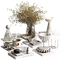 Stylish Decorative Ornament Set With Dried Flowers Vase Candles Trays And Cups For Home Decor