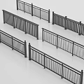 Black Metal Fence Designs With Various Railing Patterns And Decorative Posts 3d model