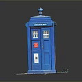Blue Police Call Box Structure With Windows Door And Blue Roof On White Base