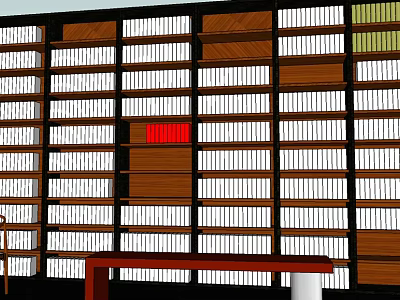Cozy Study Room Interior With Long Table And Chairs And Bookshelves Full Of Books 3d model