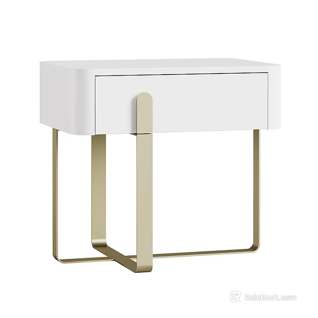 Stylish Modern White Bedside Table With Single Drawer And Gold Metal Legs 3d model 