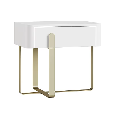 Stylish Modern White Bedside Table With Single Drawer And Gold Metal Legs 3d model
