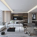 Modern Living and Dining Room Interior With Sofa Dining Table Large Windows And Area Rug
