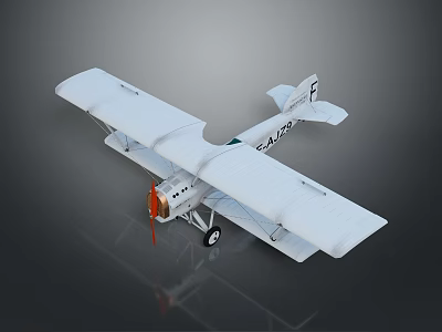 White Biplane Model With A1234 Number Orange Propeller Gray Background And Reflection For Aerospace 3d model